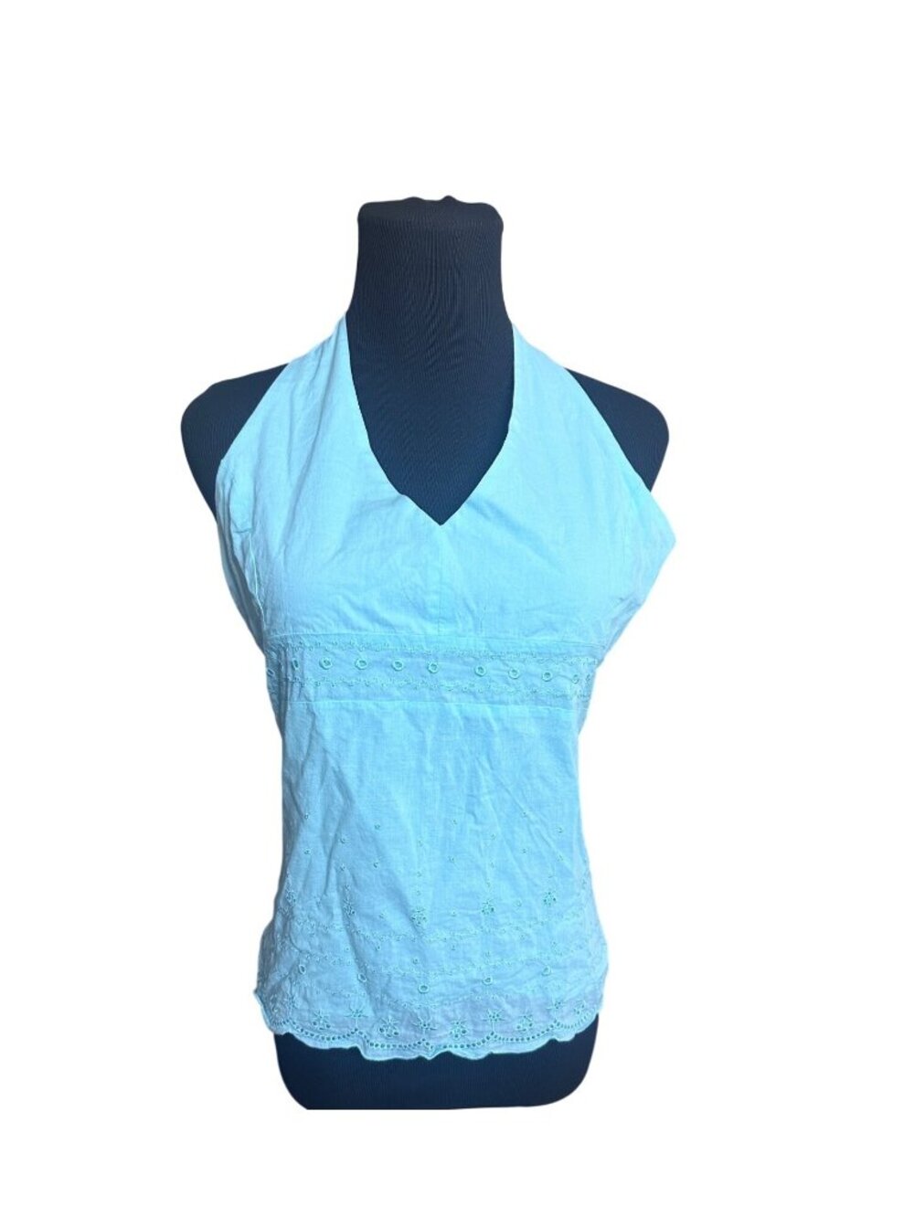 J.M.P. blue zip back halter top with eyelet details size L